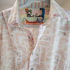 NEW Robert Graham Classic Fit Shirt Men’s Medium Paisley Embroidered "Knowledge